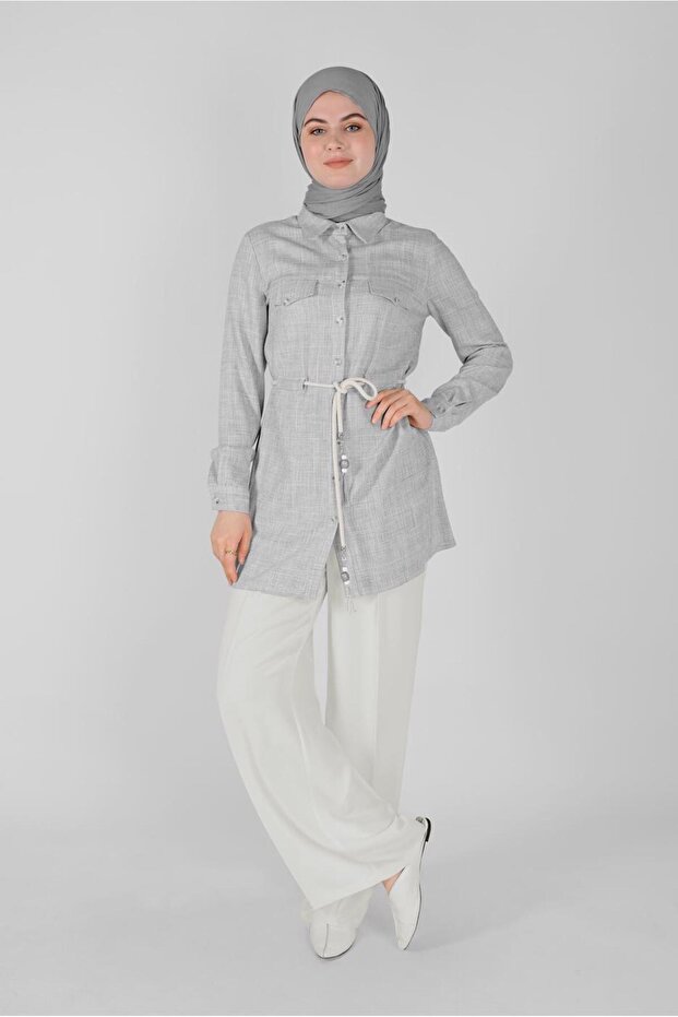 41628 Model Buttoned Checkered Tunic - 1