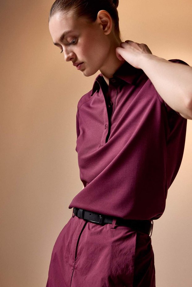 Standard Fit Polo Collar Sportsman Silk Blend Short Sleeve T-Shirt G9453Ax26Sm