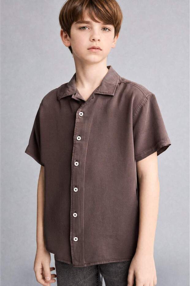 Regular Fit Apaş Collar Flowy Fabric Short Sleeve Shirt for Boys H5646A826Sm