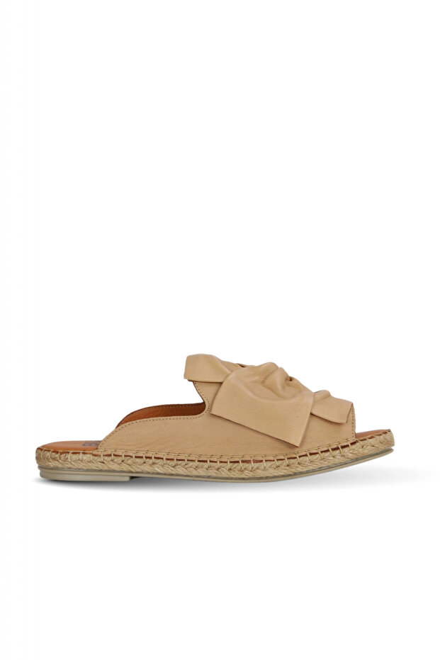 Beige Leather Women Espadrilles Slipper 01Wn1632
