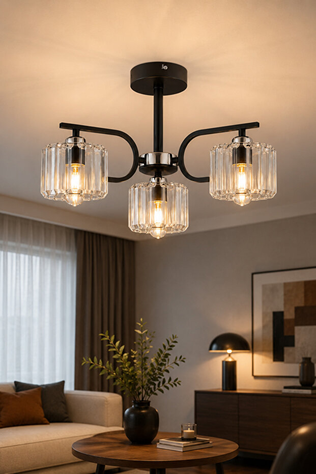 ESSLİGHT NEHİR 3’LÜ AVİZE KRİSTAL TAŞLI DEKORATİF AYDINLATMA