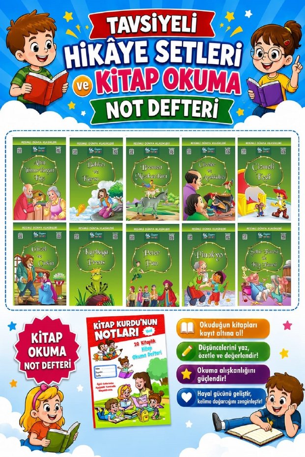 1. And 2. Classroom Storybook Set Resimli Dünya Klasikleri 10 Books Green Series