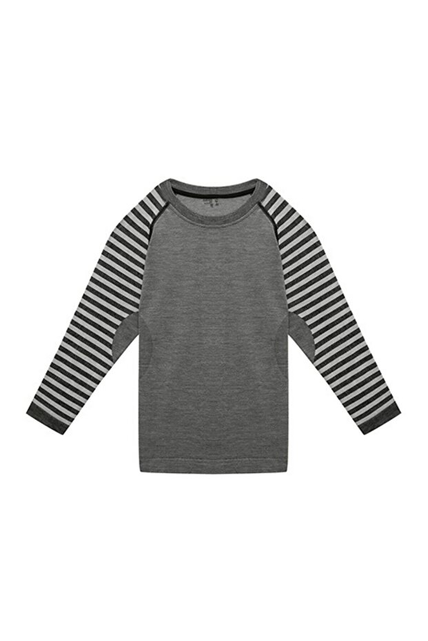 Ultimate Merino Kids Seamless Striped Thermal Top Underwear Sweatshirt Anthracite