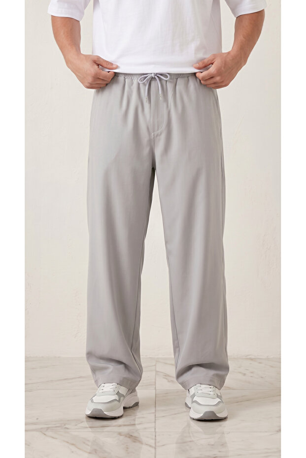 Men's Gray Parachute Fabric Baggy Oversize Loose Fit Sweatpants