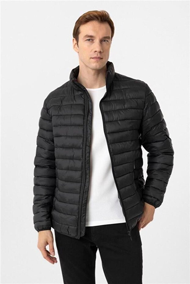 Siyah Slim Kapitone Mont - 3