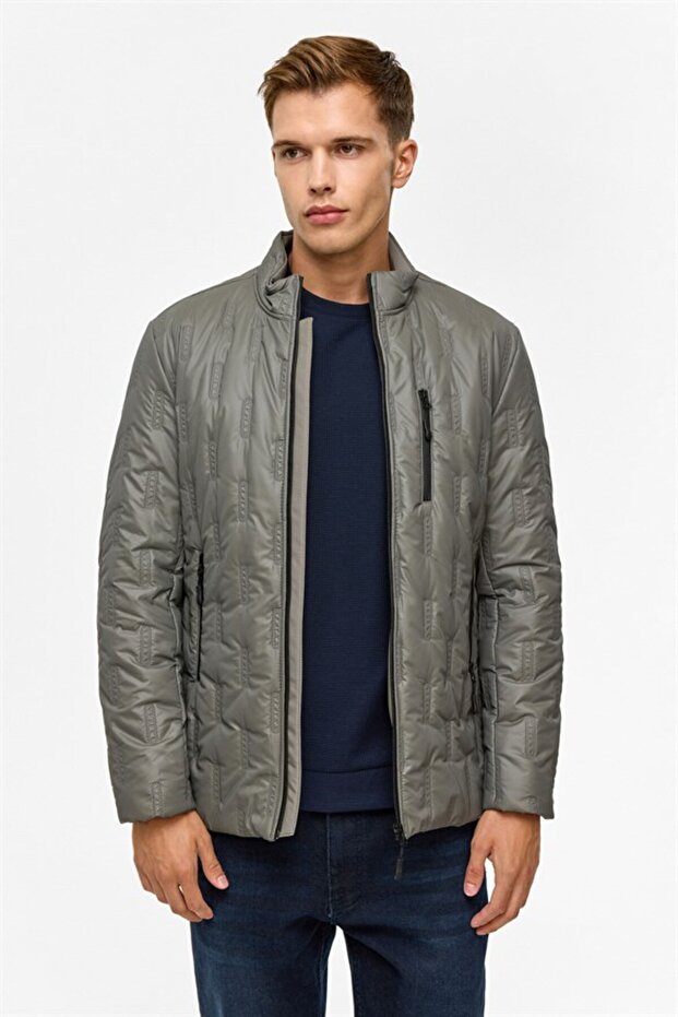 Gri Slim Kapitone Mont - 5