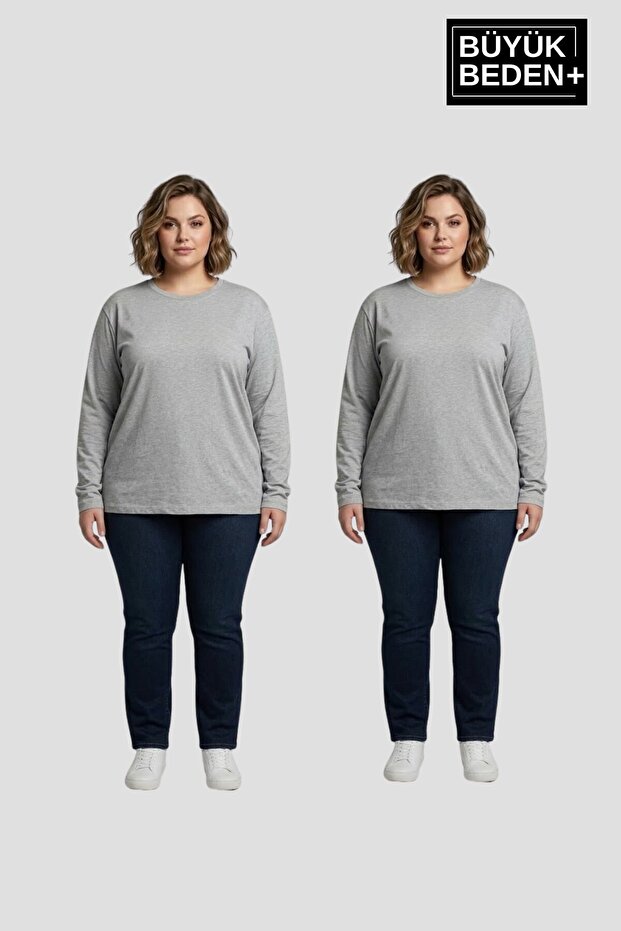 Women's Plus Size 2-Piece Set Long Sleeve 2 Thread Crew Neck T-Shirt Spr26Bea942+2