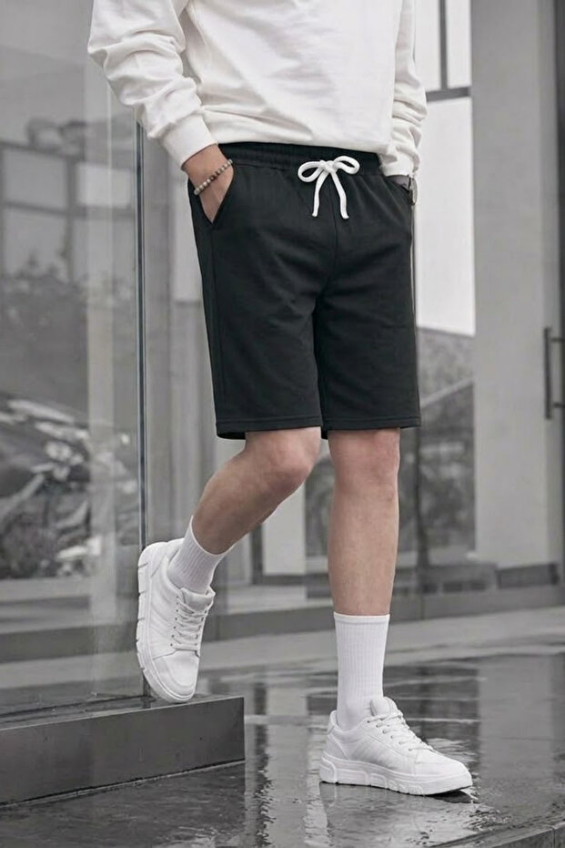 Men's Daily Basic Regular Black Shorts - 3