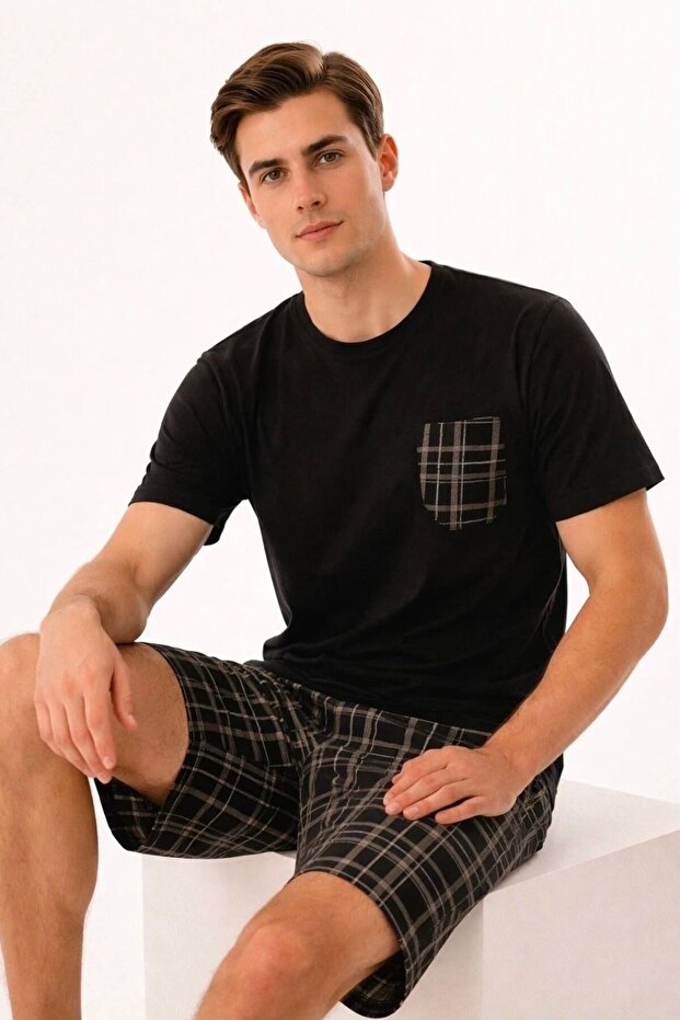 Sude Men's Patterned Short Sleeve Shorts Pajama Set