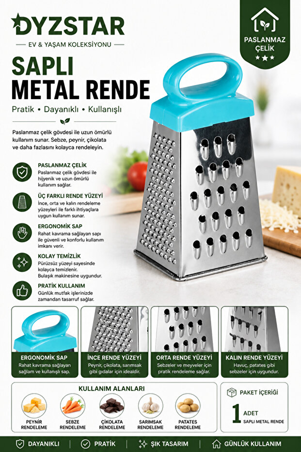 Metal Grater with Handle Stainless Steel Multi-Purpose Kitchen Grater Cheese Vegetable Garlic Grater