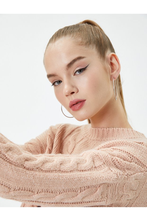 Crop Hair Knit Sweater Long Sleeve Crew Neck