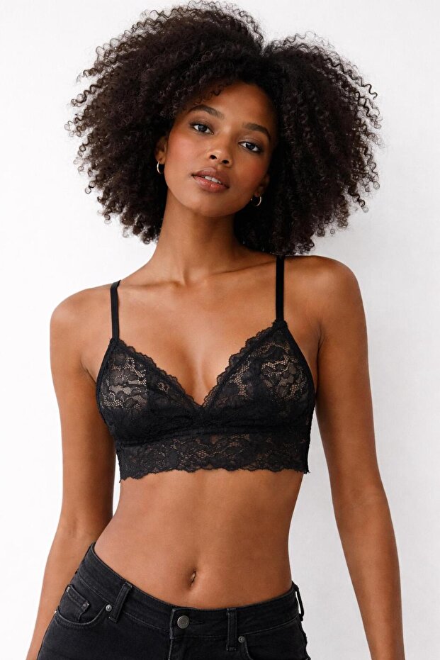 أسود كامل الدانتيل مضلع Bralet Ds 200601 بر