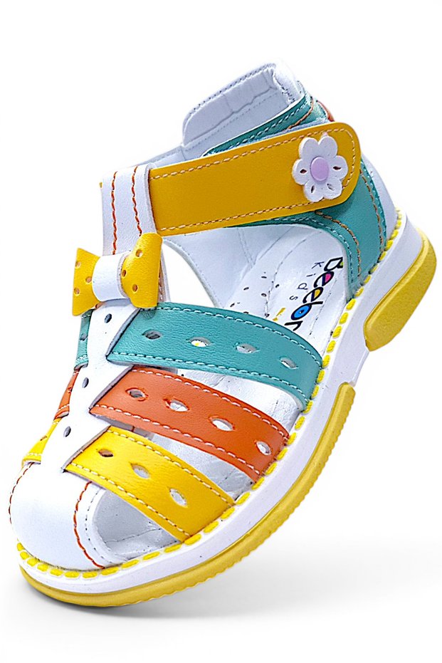 Orthopedic Baby Girl and Kids Sandals Rainbow Series White Yellow Green Gku2404B