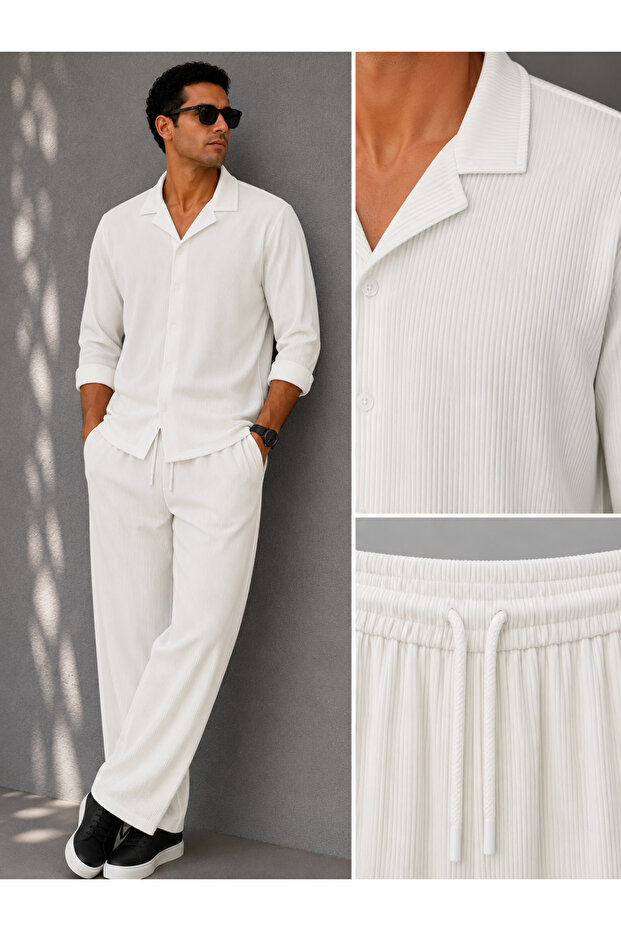 Men's Corduroy Ottoman Fabric Shirt and Pants Set