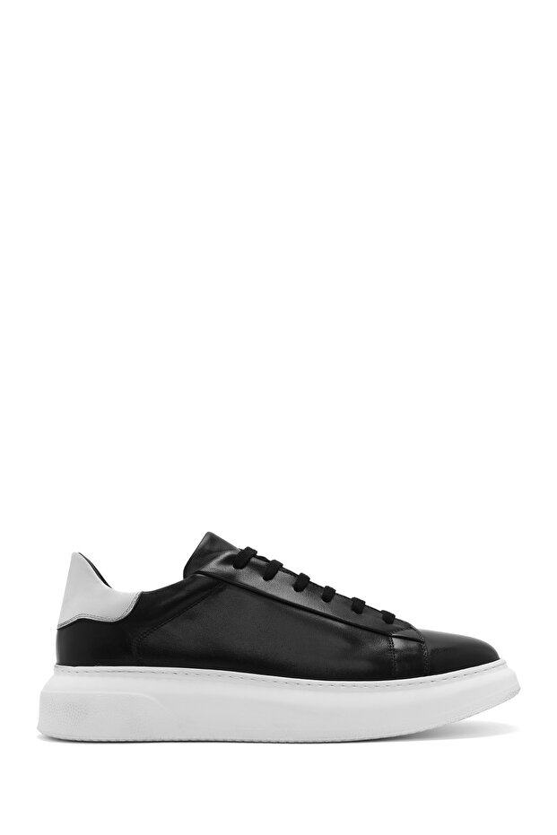 Men's Black Lace-Up Thick Soled Leather Sneaker 25Sfd 740518