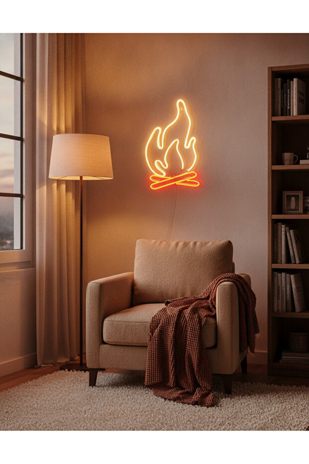 Alev (Ateş) Figürlü LED Neon Duvar Tablosu | Modern Aydınlatma Dekoru | Salon Yatak Odası - 3