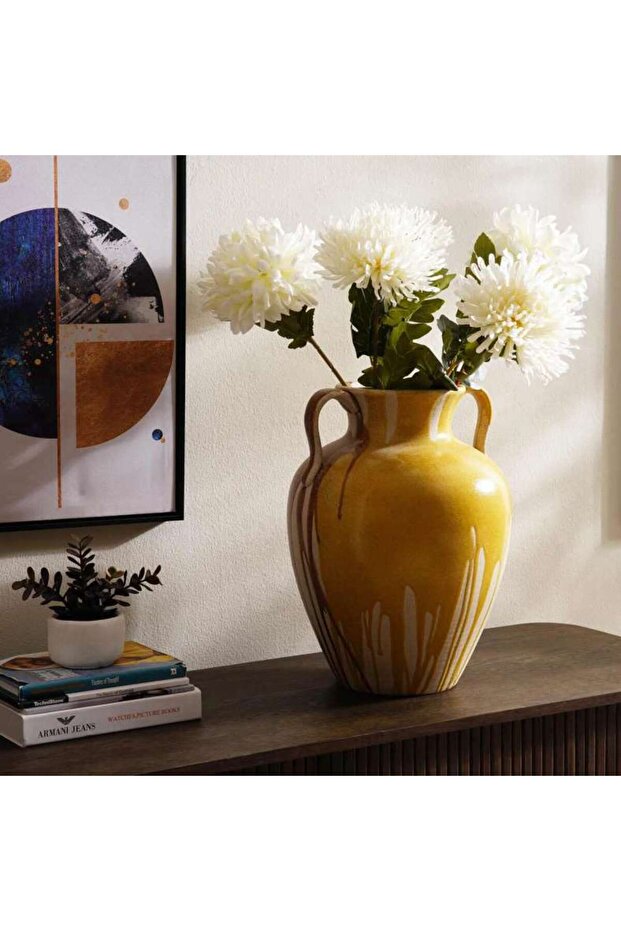 Seren Ceramic Vase With Handles 33.7x33.7x45cm- Yellow