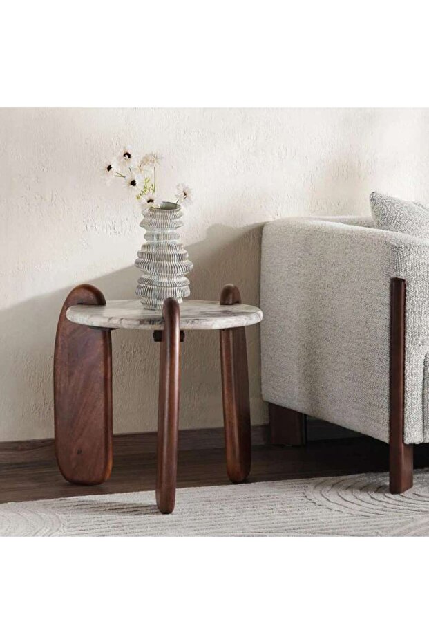 Claremont End Table Marble - White & Light Brown