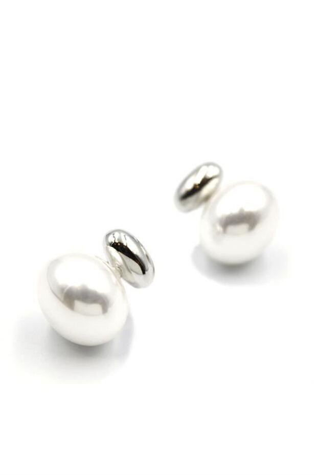 Oval Pearl Earrings - Silver