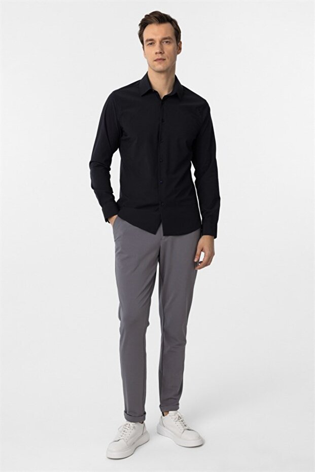 Angular Cuff Slim Plain Shirt - 6