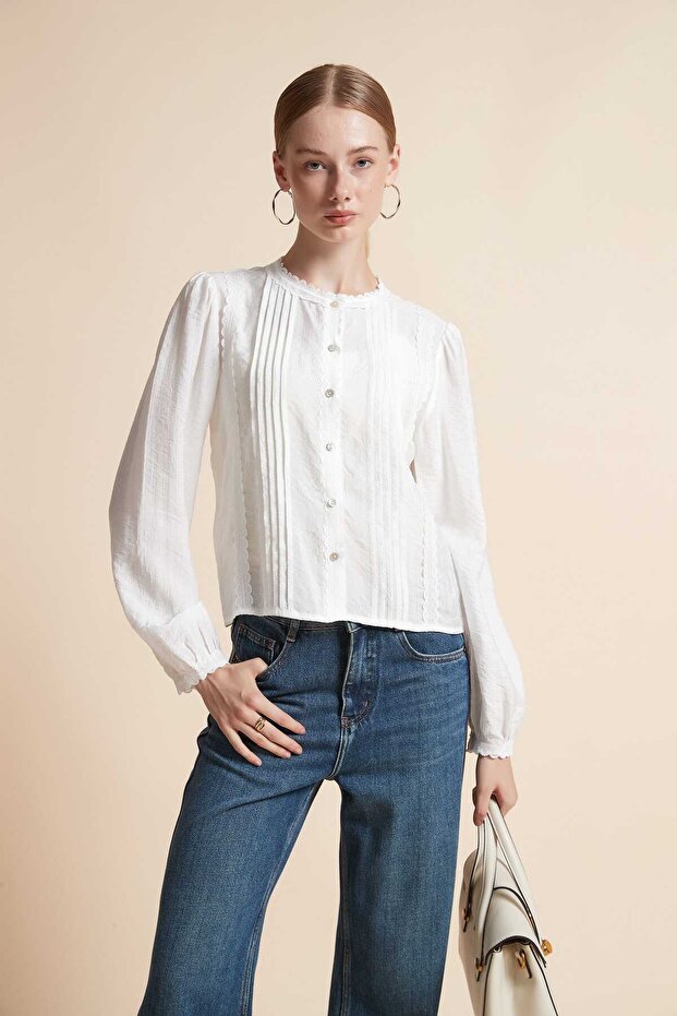 Button-Front Long-Sleeve Top - 1