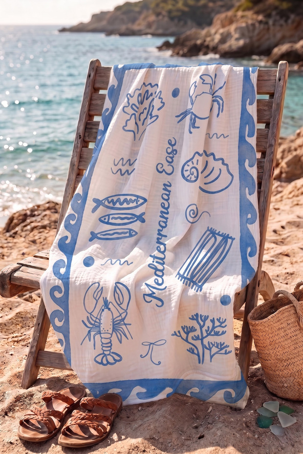 100% Cotton 4 Layer Muslin Beach Towel - Mediterranean Escape