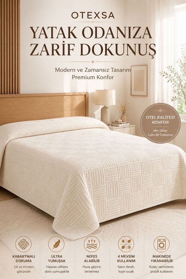 Premium Dama Pike Single Bedspread Embossed Woven Ultra Soft 4 Seasons Stylish Design 160X200Cm