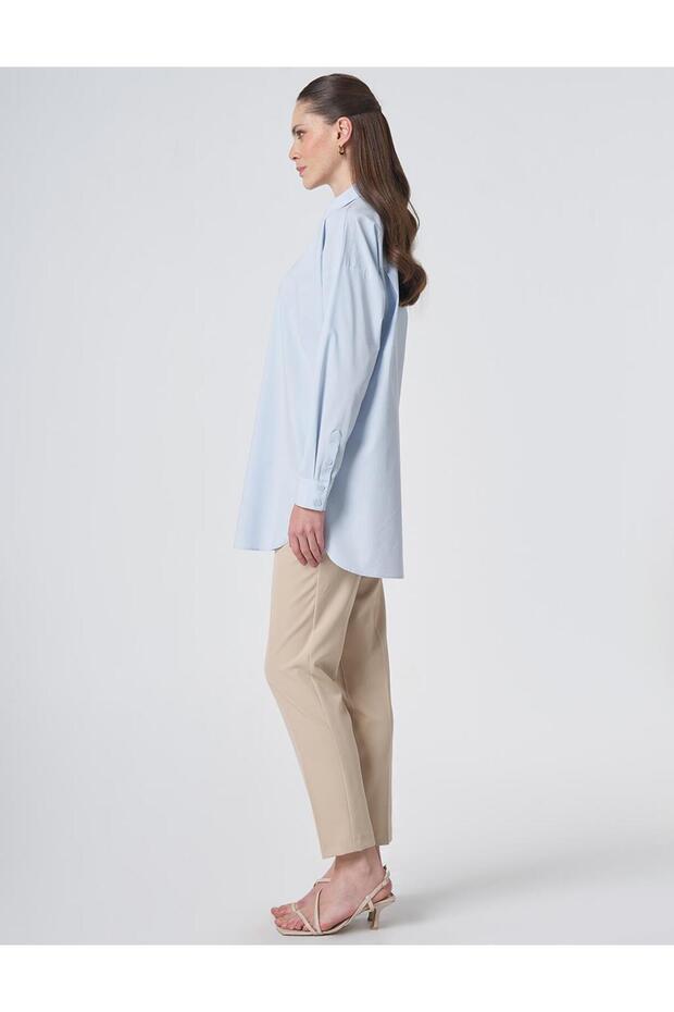 Shirt Collar Basic Poplin Tunic Ice Blue - 4