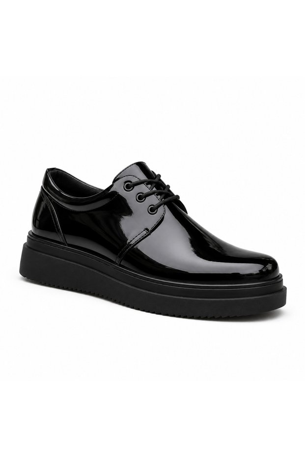 Black Patent Leather Men's Shoes - Shiny Tuxedo-Style Lace-Up Comfortable Casual Sneaker Kb X3