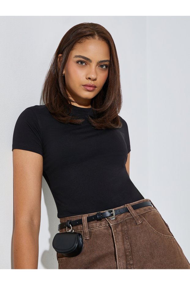 Pack of 2 - Cotton Stretch Fitted High Neck T-Shirt