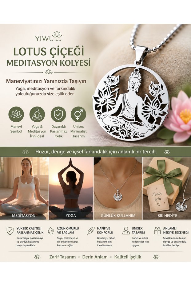 Yiwu Stainless Steel Tree of Life Necklace for Women/Men – Meditation & Yoga Necklace | Minimalist Spiritual Jewelry | Stylish Gift with Durable Chain