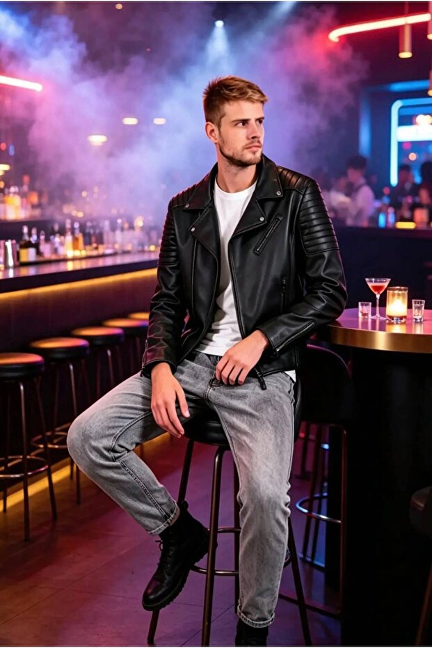 Echo Men's Genuine Leather Biker Leather Jacket Black