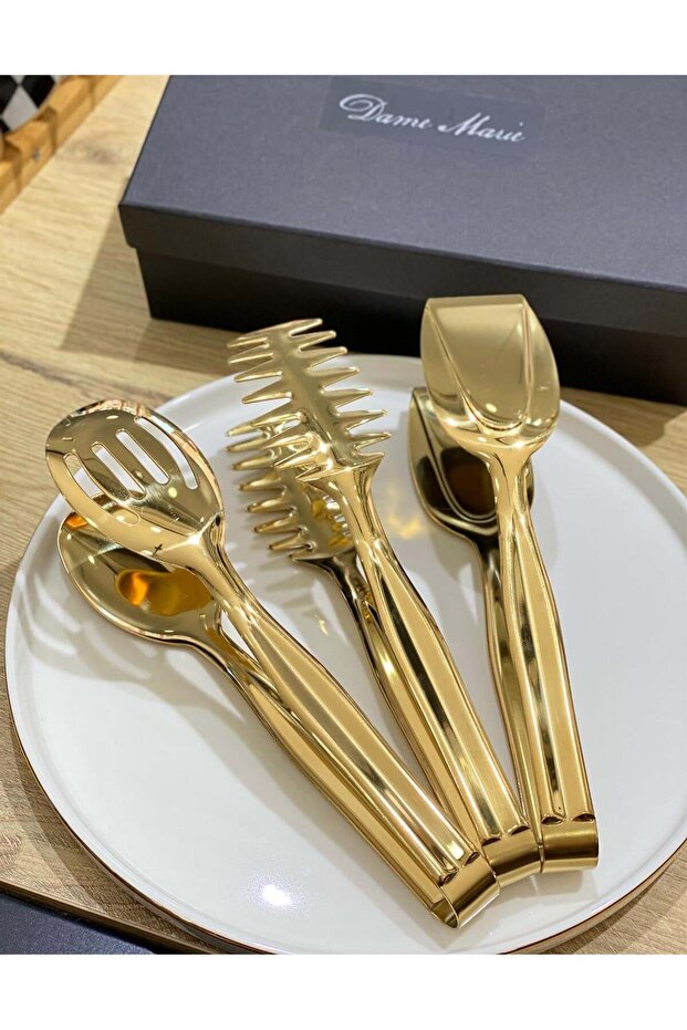 3-Piece Serving Tongs Set Gold