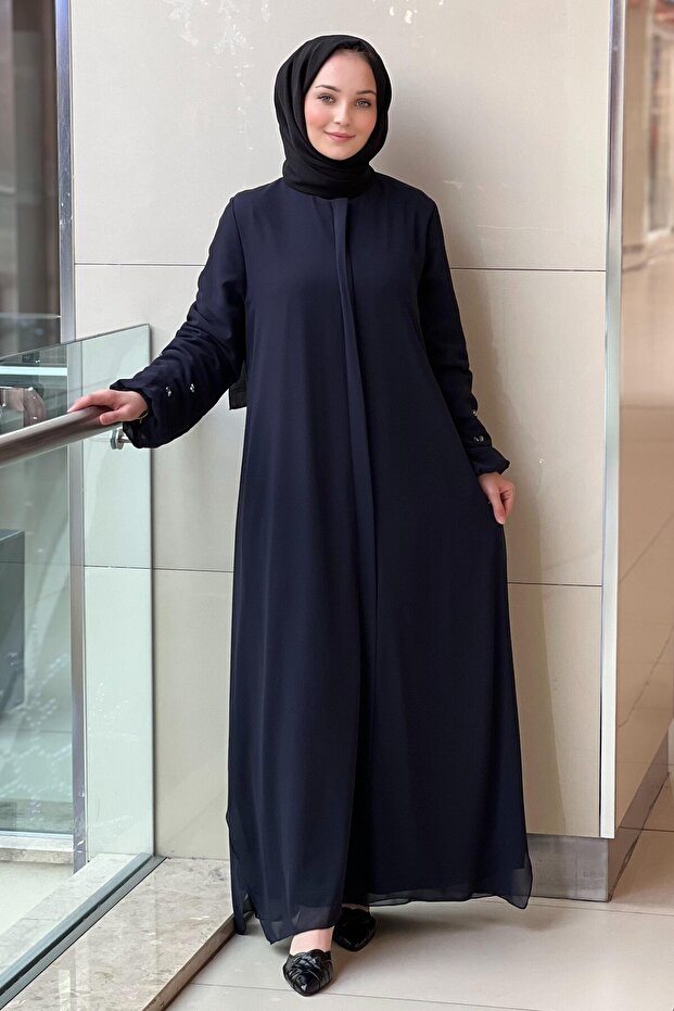 Gizay Sleeve Tips Stone Embroidered Chiffon Ferace