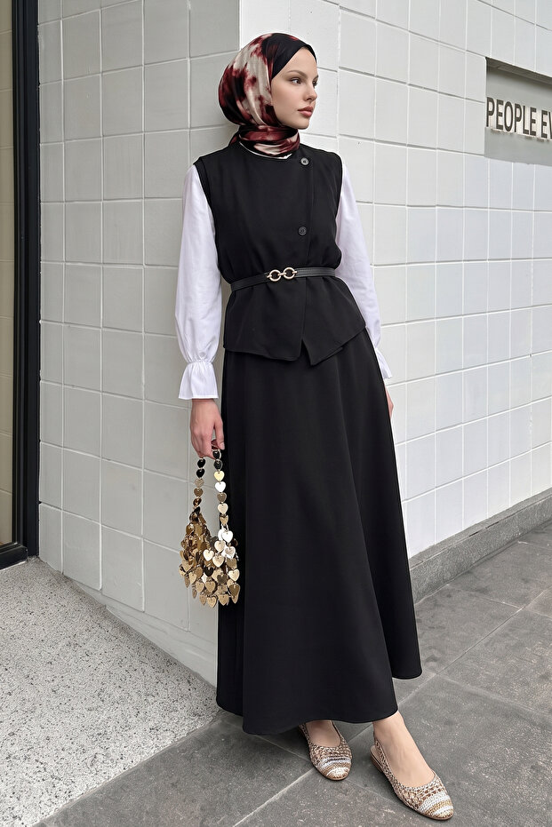 Asymmetric Vest Double Suit Black