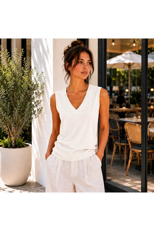 Women's V-Neck Sleeveless T-Shirt Ultra Soft Basic Blouse - Loose Fit