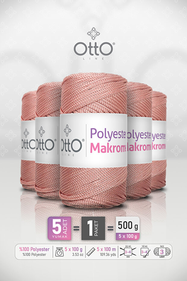 Polyester Makrome • Powder • 5-Pack × 100 Gr / 100 m • 2 mm • Supla, Bag, Accessory Cord