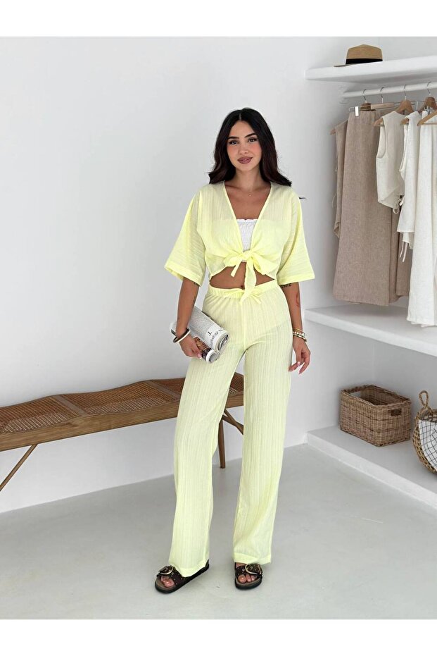 Tied Linen Double Set-Yellow Yellow