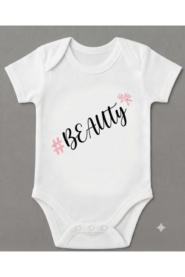 Beauty Printed Baby Bodysuit White Snap Fastener Bodysuit