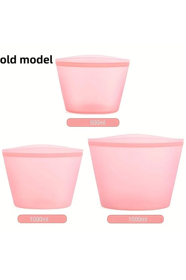 3Pcs Pink (old) Greater Reusable Silicone Food Storage Bags, Stand Up Zip, Multi-Use Storage Contain