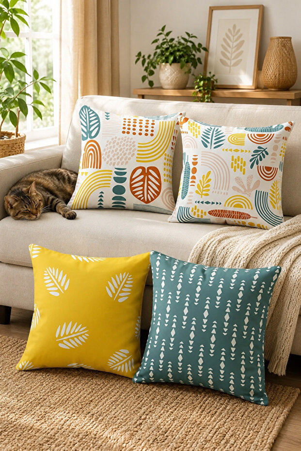 Double Sided Printed Autumn Patterned 4-Piece Combination Suede Throw Pillow Case