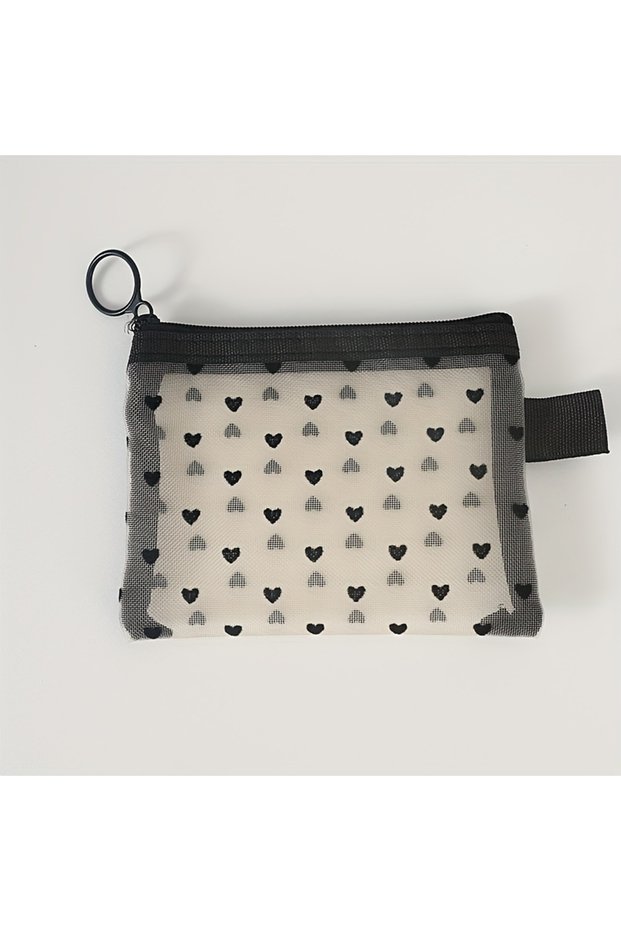 Beige 1pc Mesh Clear Cosmetic Bags Small Large Black Makeup Bag Women Travel Toiletry Organizer Lips