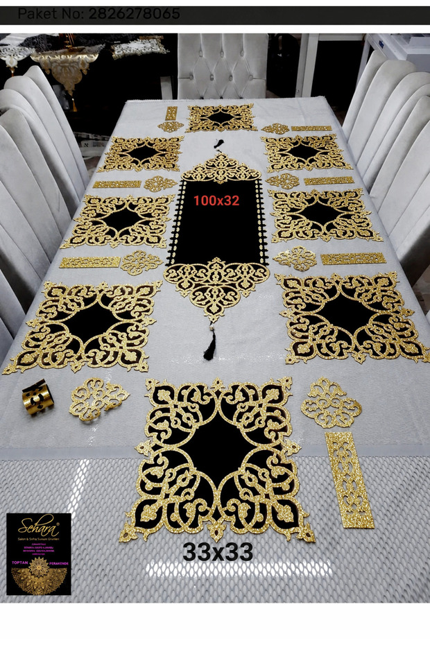 Runner/American Service/25 Pieces/8 Person/Dinner Presentation Set/Black Velvet with Glitter Gold