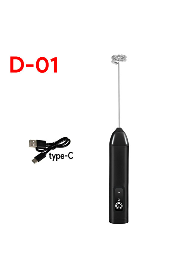 0.5-1L D-01-black Wireless Milk Frother Electric Type-C Handheld Blender Stainless Steel Mini Coffee