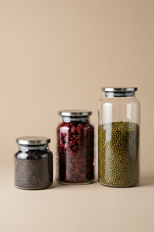 Bormio Metal Lid 3-Piece Vacuum Glass Jar Set