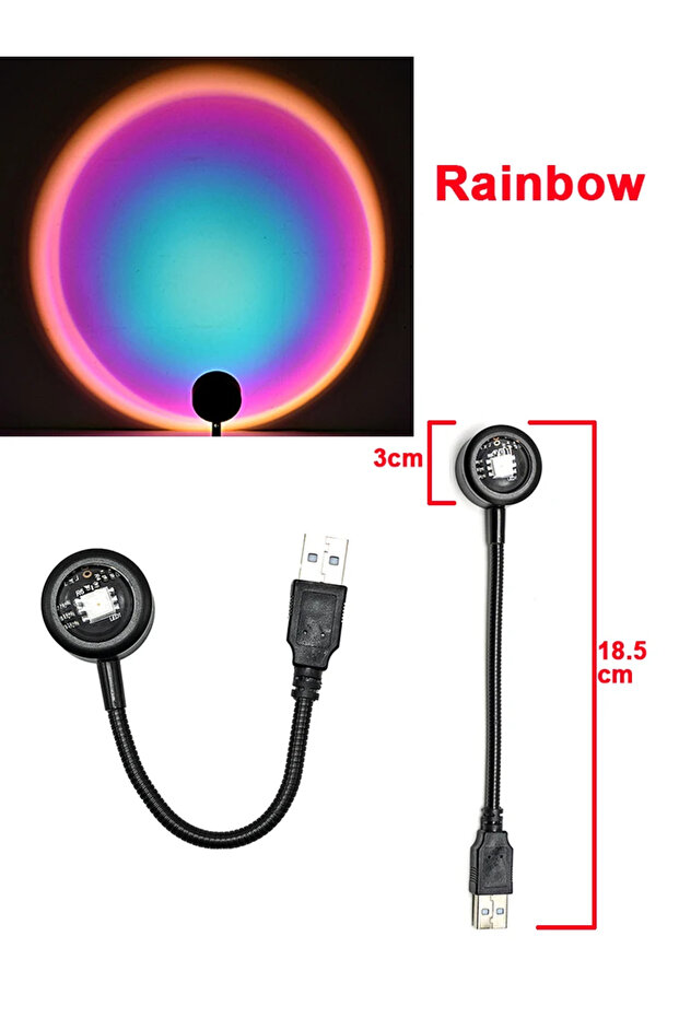 مصباح غروب الشمس الصغير قوس قزح USB LED مصباح نيون قوس قزح ليلي لجهاز عرض غروب الشمس ضوء التصوير الذاتي Wa