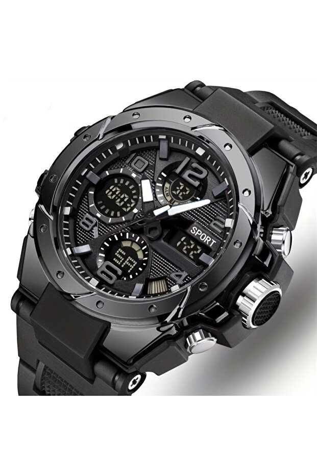 black Cool Men's Multifunctional Waterproof Night Light Dual Display Technology Outdoor Sports Elect