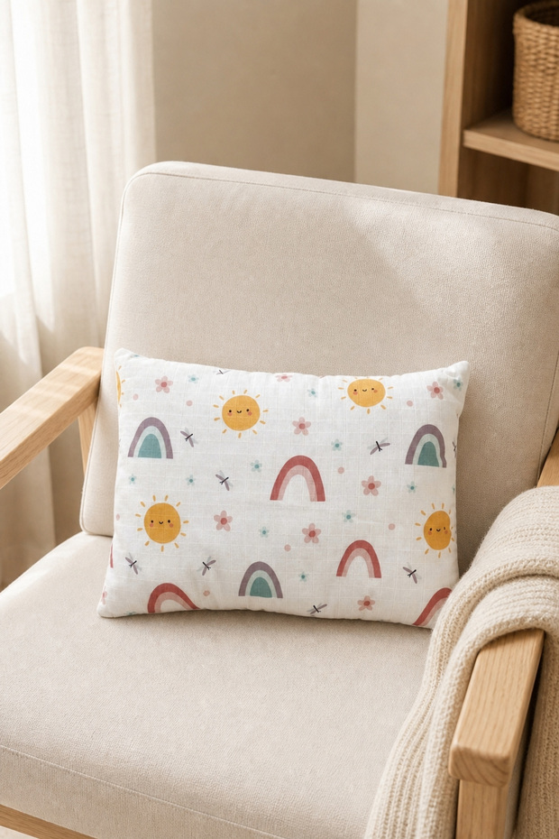 100% Cotton Muslin Newborn Baby Pillow 42X33 cm Bead Silicone Filled Set of 2 Pillowcase