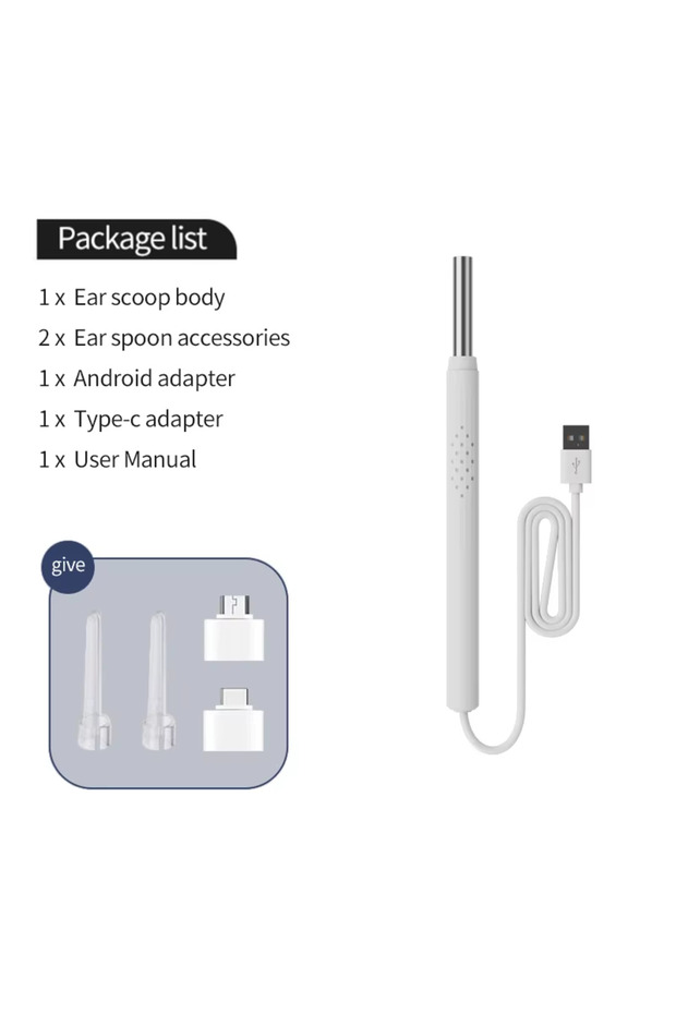 WHITE Ear Wax Removal Tool Camera 3 in 1 Android Visual Otoscope Mini Camera for Type-C USB Endoscop