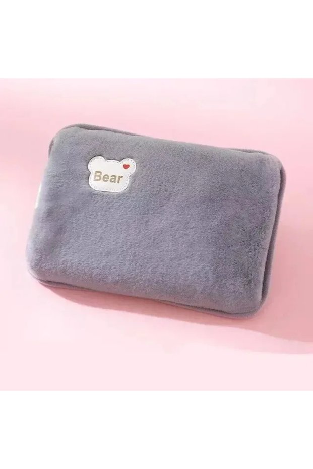 grey Rechargeable Hot Water Bottle Cute Electric Hand Warmer EU Plug Reusable Hot Compress Bag Heati